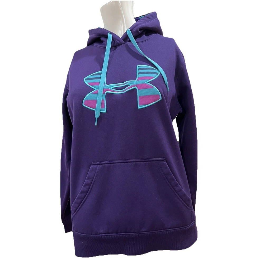Womens Purple Under Armour Storm Semi Fitted Hoodie with Striped Hood Lining Med